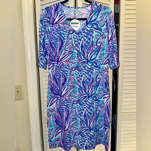 NWT Lulu-B Aqua and Fuchsia Swirl Dress with Pineapple Display